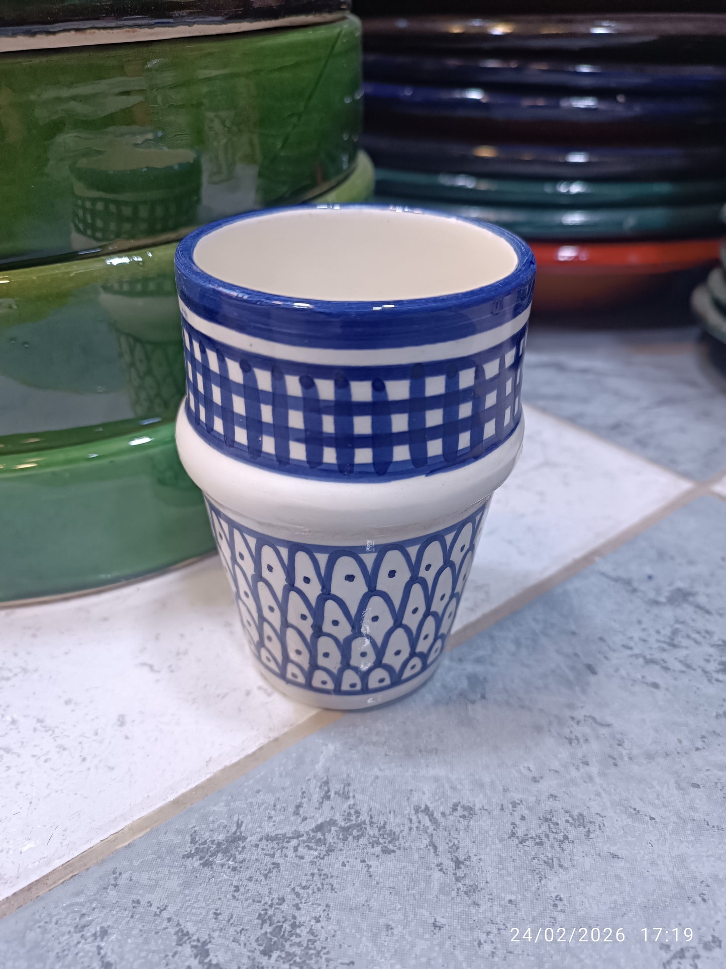 Moroccan blue and white Cups Colorful Fez Pottery | Artisan Coffee & Tea Cup