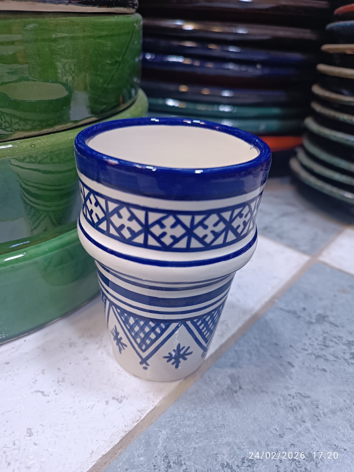 Moroccan blue and white Cups Colorful Fez Pottery | Artisan Coffee & Tea Cup