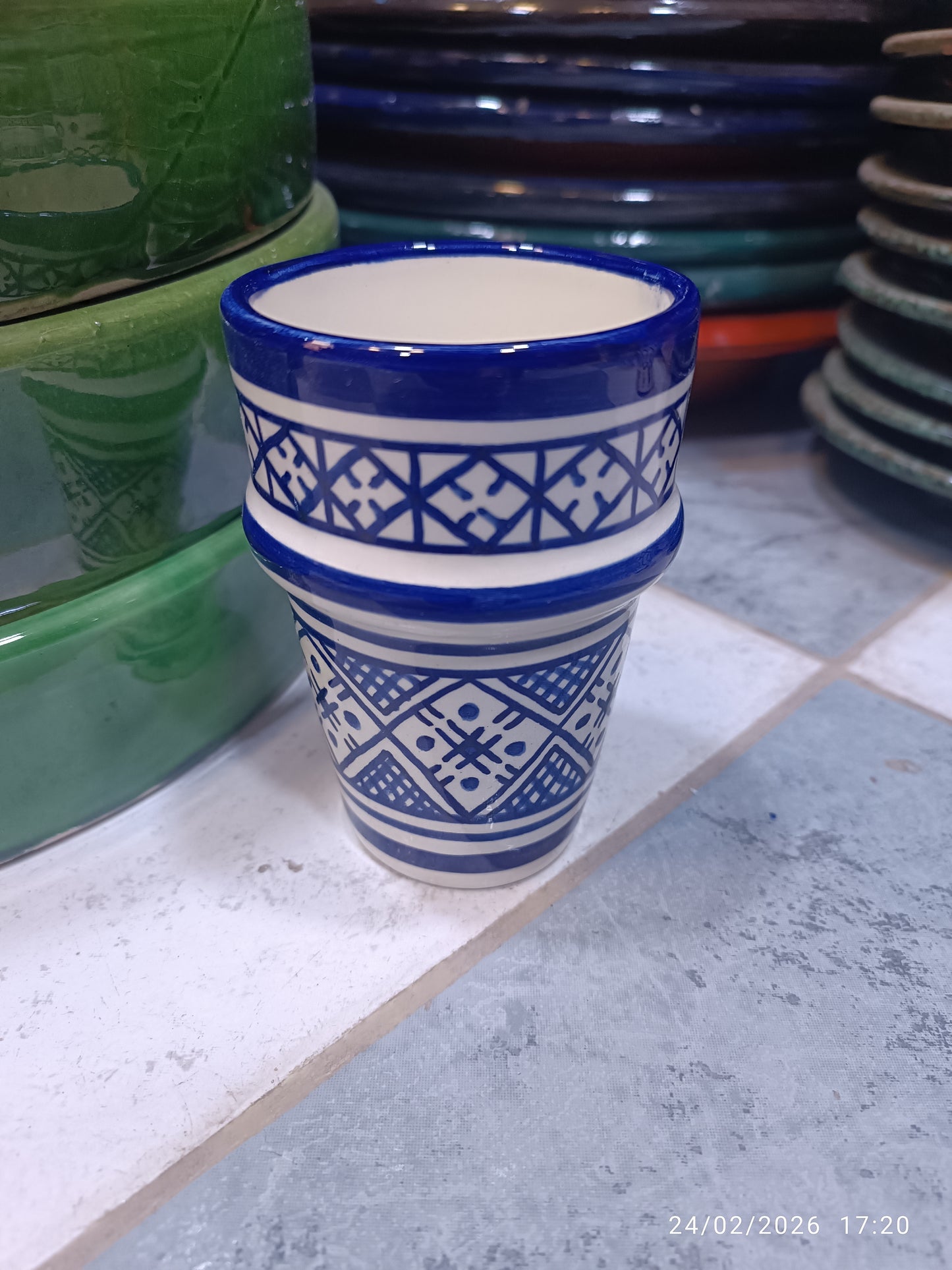 Moroccan blue and white Cups Colorful Fez Pottery | Artisan Coffee & Tea Cup