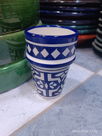 Moroccan blue and white Cups Colorful Fez Pottery | Artisan Coffee & Tea Cup