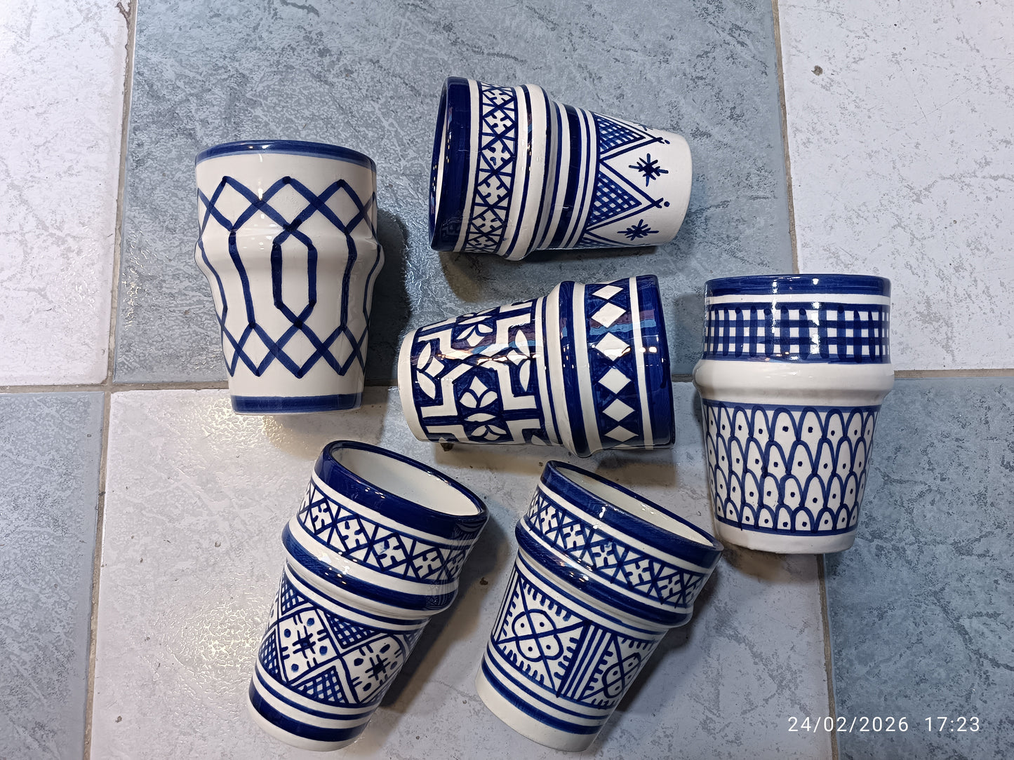 Moroccan blue and white Cups Colorful Fez Pottery | Artisan Coffee & Tea Cup
