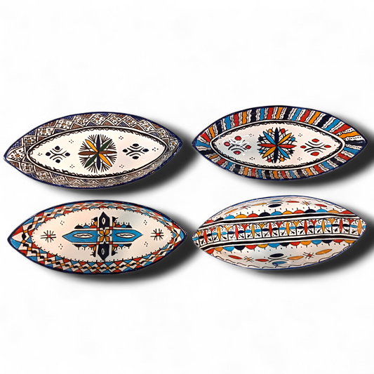 Moroccan Handmade Ceramic Oval Platter 34cm – Traditional Fez Pottery Serving Dish