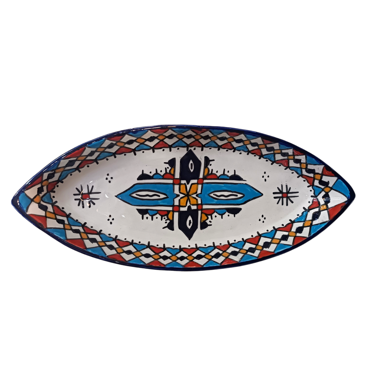 Moroccan Handmade Ceramic Oval Platter 34cm – Traditional Fez Pottery Serving Dish