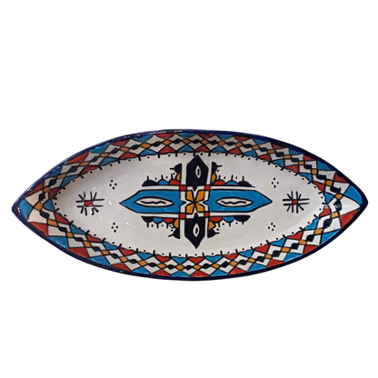 Moroccan Handmade Ceramic Oval Platter 34cm – Traditional Fez Pottery Serving Dish