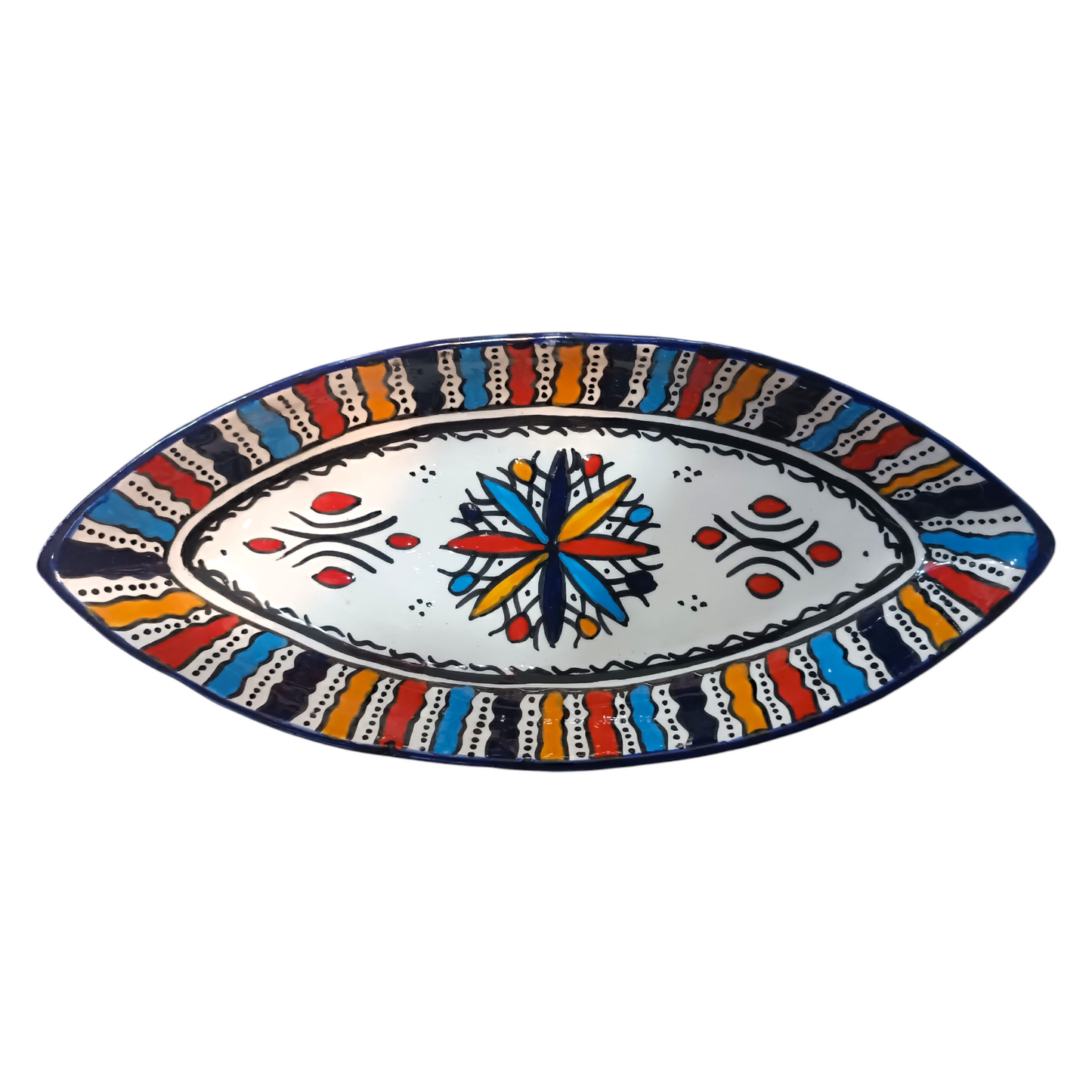 Moroccan Handmade Ceramic Oval Platter 34cm – Traditional Fez Pottery Serving Dish