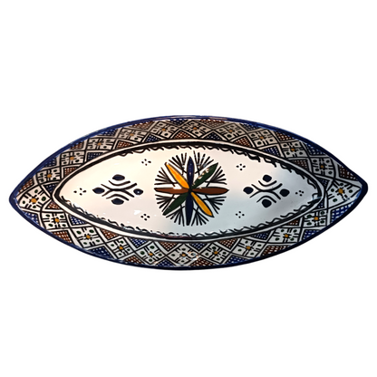 Moroccan Handmade Ceramic Oval Platter 34cm – Traditional Fez Pottery Serving Dish