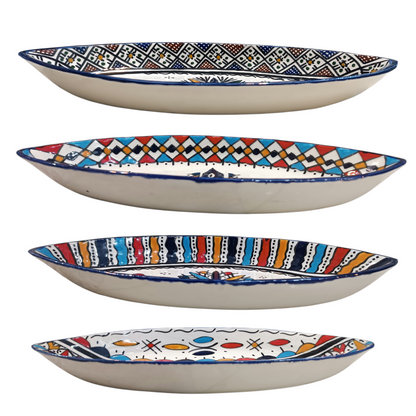 Moroccan Handmade Ceramic Oval Platter 34cm – Traditional Fez Pottery Serving Dish