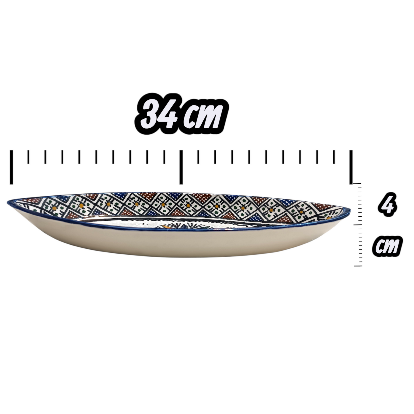 Moroccan Handmade Ceramic Oval Platter 34cm – Traditional Fez Pottery Serving Dish