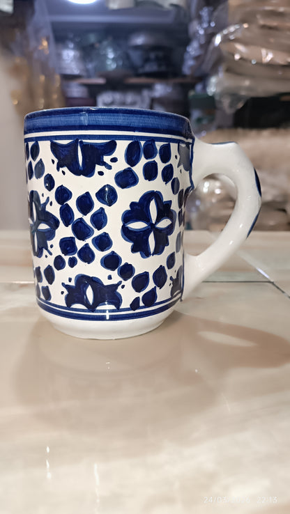 Handmade Moroccan Ceramic Mug Blue & White Traditional Pottery Cup