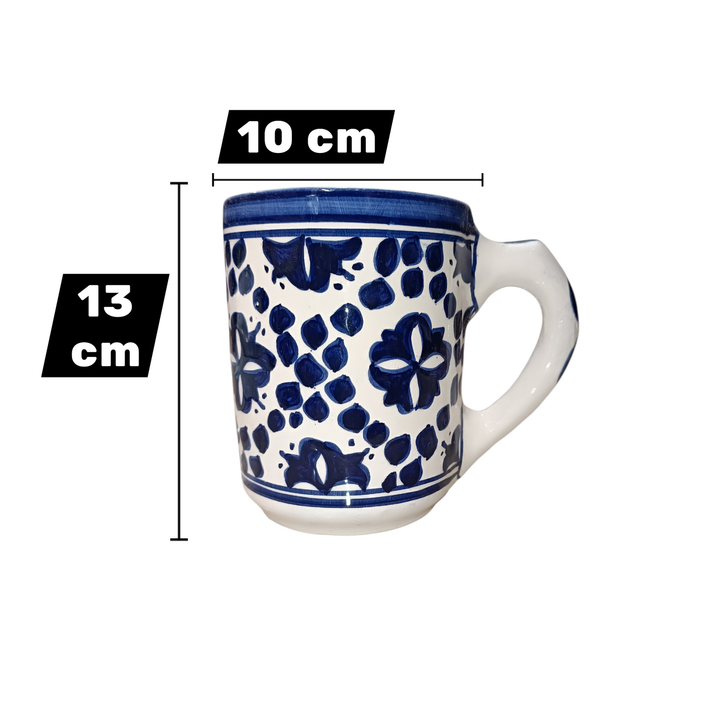 Handmade Moroccan Ceramic Mug Blue & White Traditional Pottery Cup