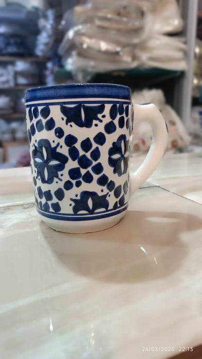 Handmade Moroccan Ceramic Mug Blue & White Traditional Pottery Cup