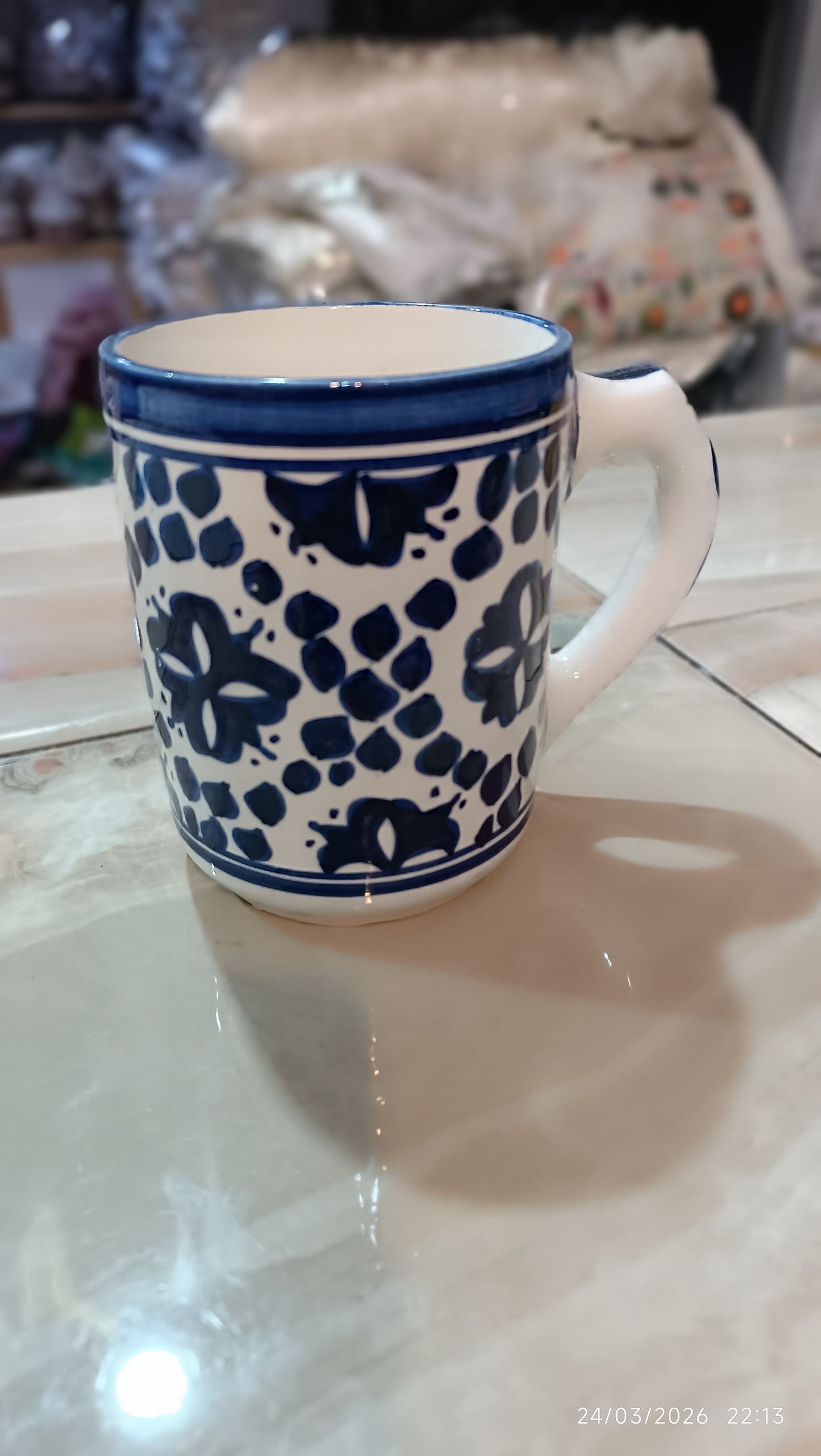 Handmade Moroccan Ceramic Mug Blue & White Traditional Pottery Cup