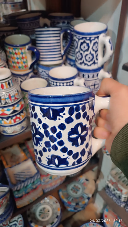 Handmade Moroccan Ceramic Mug Blue & White Traditional Pottery Cup