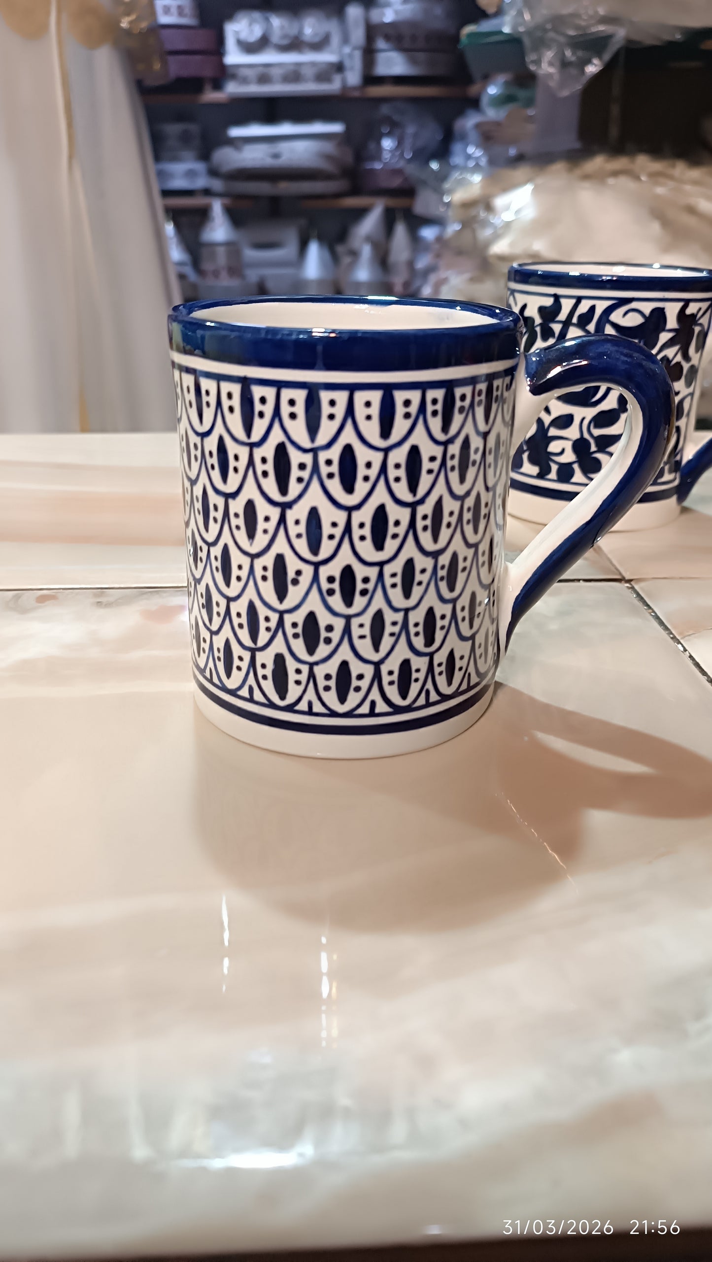 Moroccan Ceramic large Mug Blue & White Traditional Pottery Cup