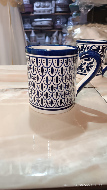 Moroccan Ceramic large Mug Blue & White Traditional Pottery Cup