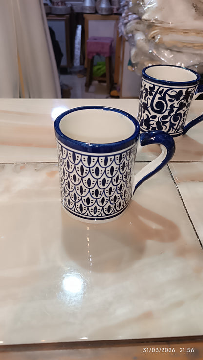 Moroccan Ceramic large Mug Blue & White Traditional Pottery Cup