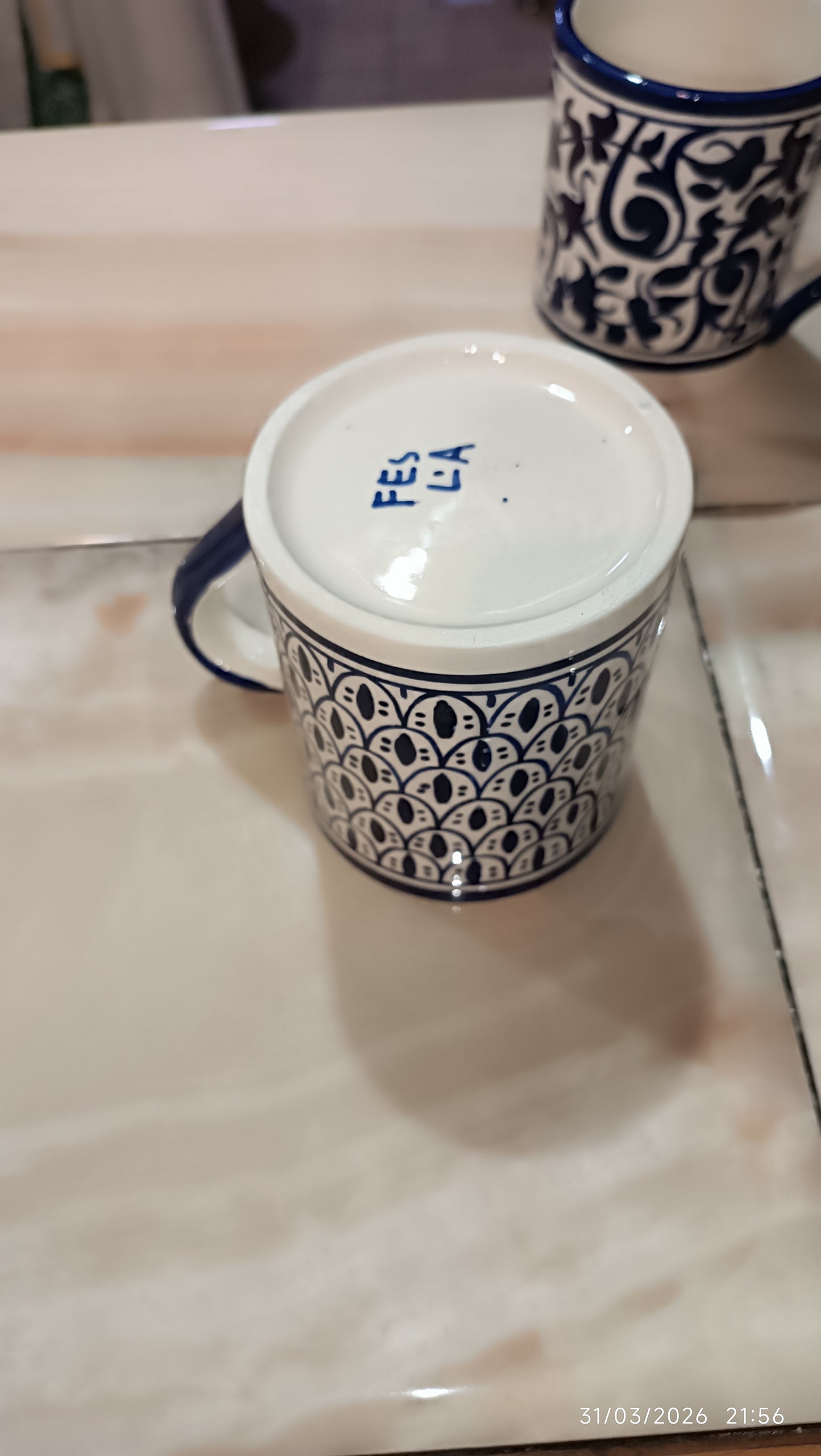 Moroccan Ceramic large Mug Blue & White Traditional Pottery Cup