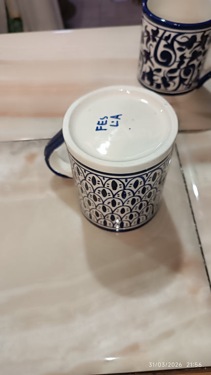 Moroccan Ceramic large Mug Blue & White Traditional Pottery Cup