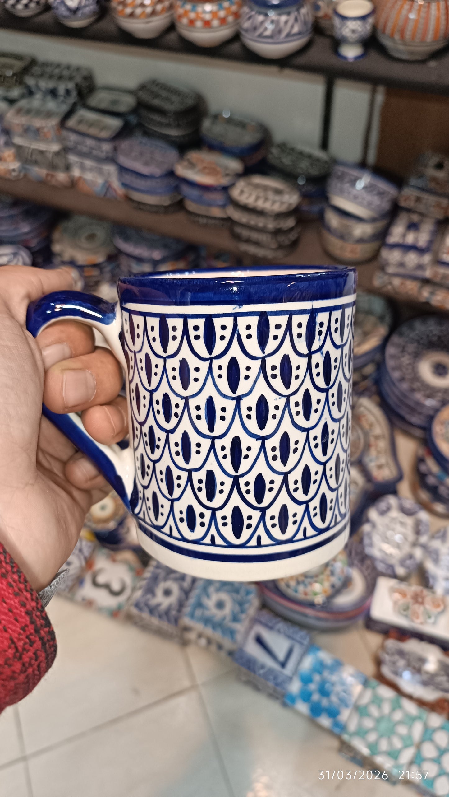 Moroccan Ceramic large Mug Blue & White Traditional Pottery Cup