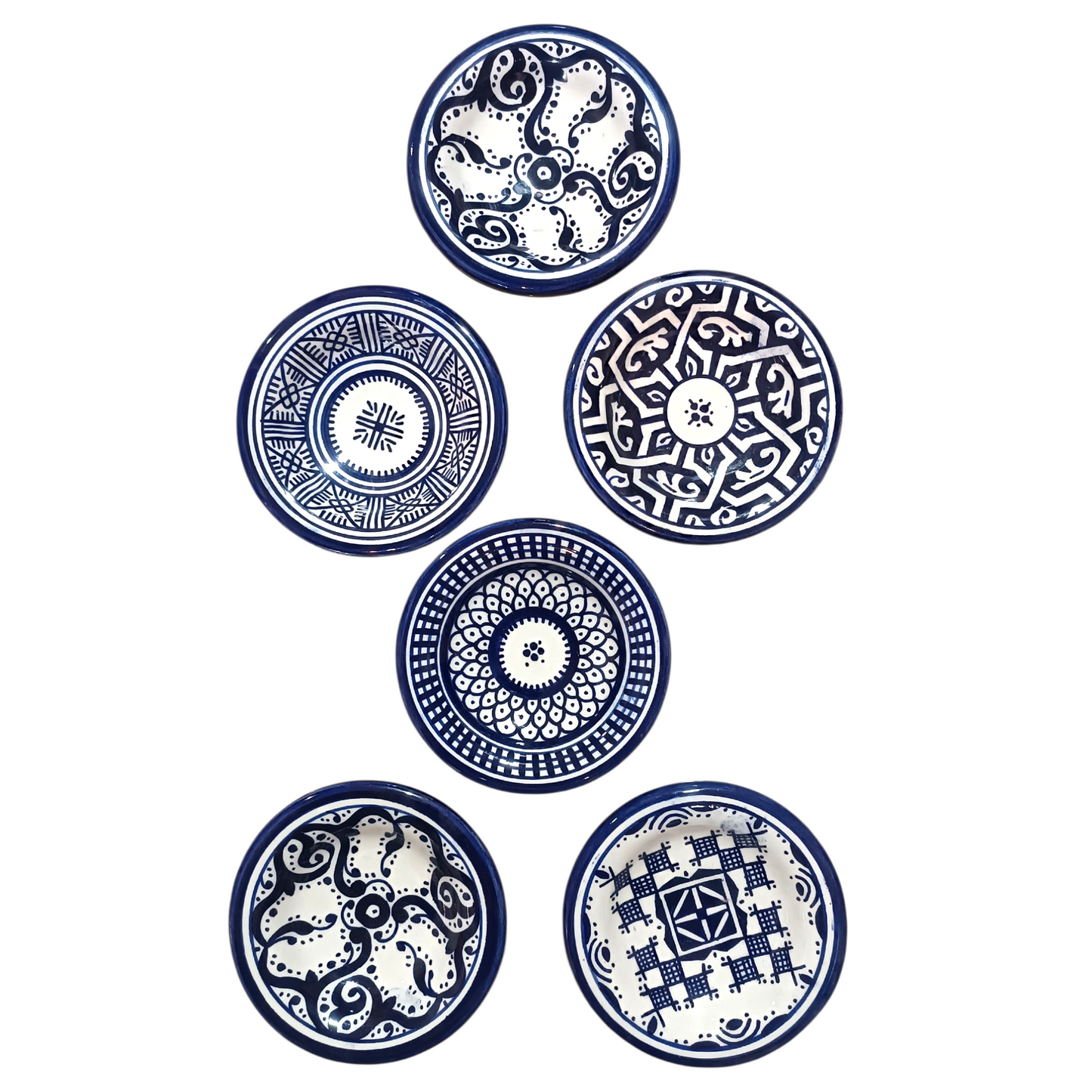 Set of 6 Handmade Moroccan Ceramic Mini Plates (10 cm) – Blue & Multicolor Fez Pottery Dishes
