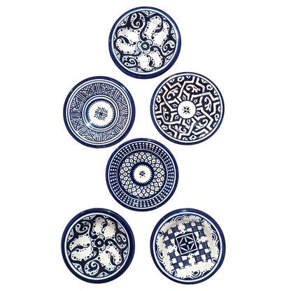 Set of 6 Handmade Moroccan Ceramic Mini Plates (10 cm) – Blue & Multicolor Fez Pottery Dishes