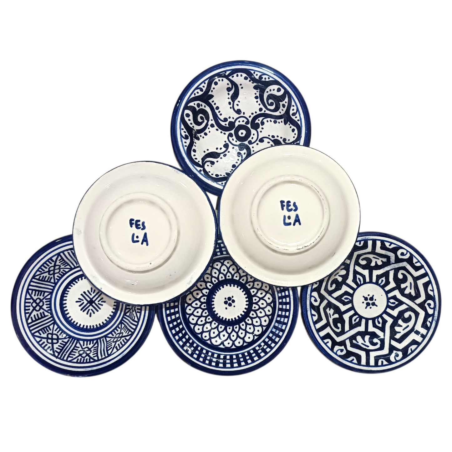 Set of 6 Handmade Moroccan Ceramic Mini Plates (10 cm) – Blue & Multicolor Fez Pottery Dishes