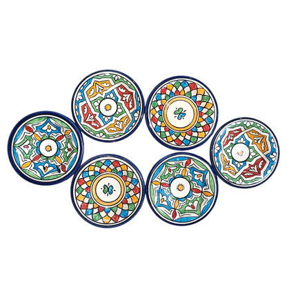 Set of 6 Handmade Moroccan Ceramic Mini Plates (10 cm) – Blue & Multicolor Fez Pottery Dishes
