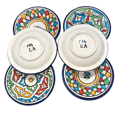 Set of 6 Handmade Moroccan Ceramic Mini Plates (10 cm) – Blue & Multicolor Fez Pottery Dishes