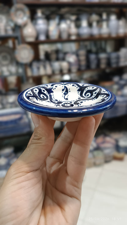 Set of 6 Handmade Moroccan Ceramic Mini Plates (10 cm) – Blue & Multicolor Fez Pottery Dishes