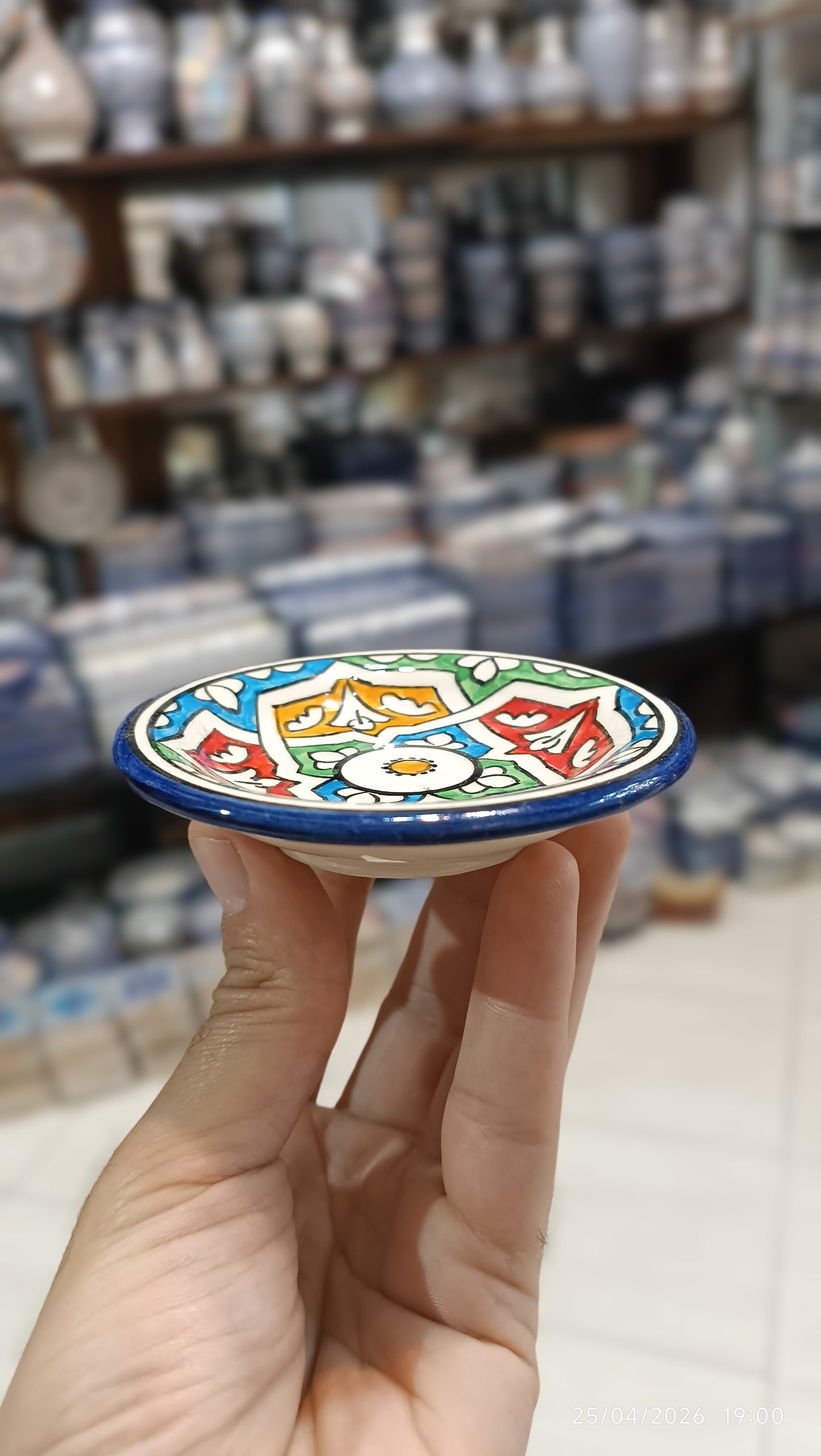 Set of 6 Handmade Moroccan Ceramic Mini Plates (10 cm) – Blue & Multicolor Fez Pottery Dishes