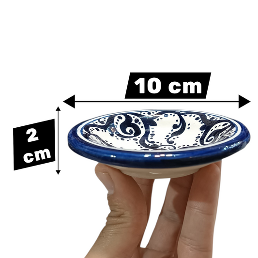 Set of 6 Handmade Moroccan Ceramic Mini Plates (10 cm) – Blue & Multicolor Fez Pottery Dishes
