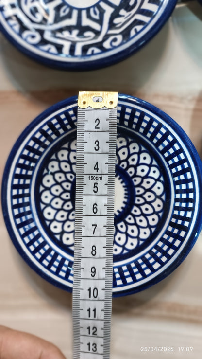 Set of 6 Handmade Moroccan Ceramic Mini Plates (10 cm) – Blue & Multicolor Fez Pottery Dishes