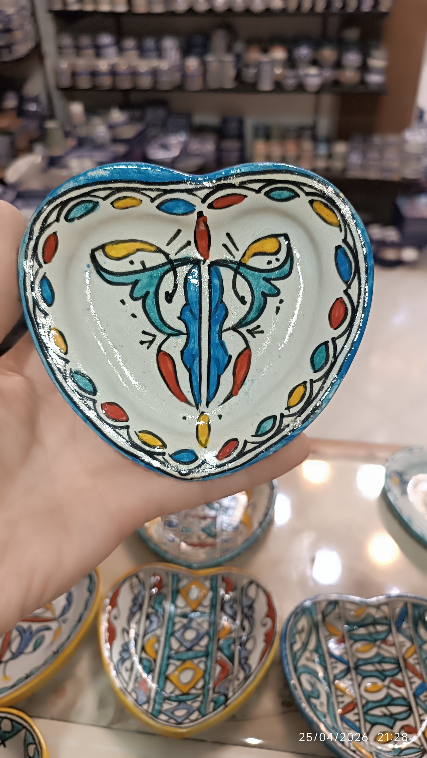 Moroccan pottery Heart-Shaped Plate – Small Decorative Ceramic Plate 11x12 cm
