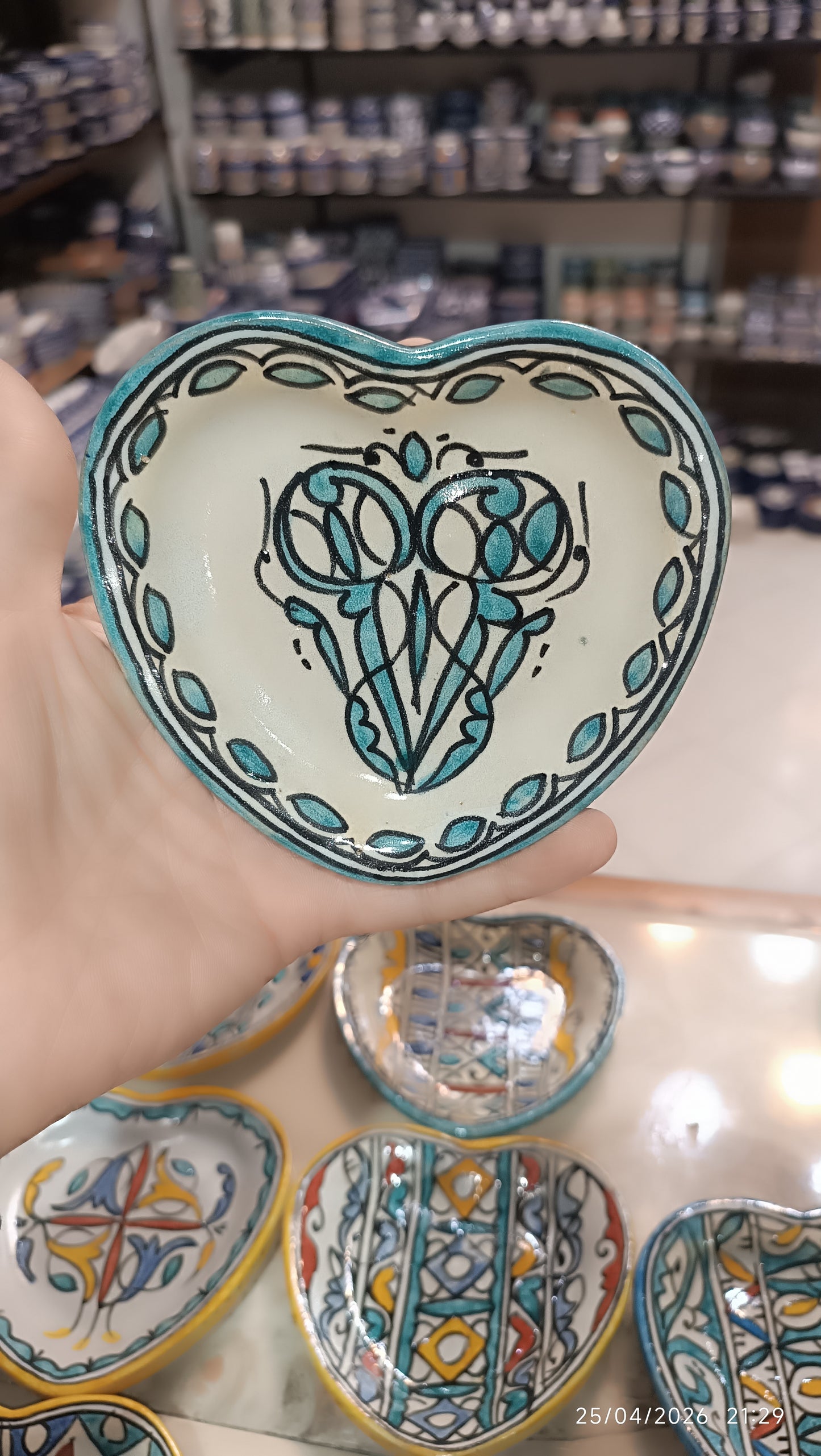 Moroccan pottery Heart-Shaped Plate – Small Decorative Ceramic Plate 11x12 cm