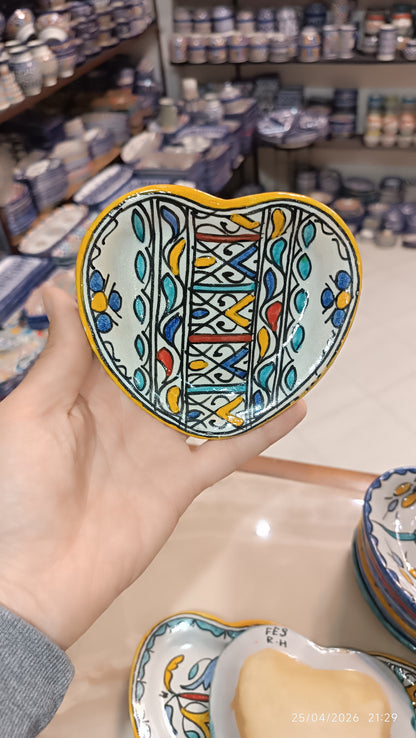 Moroccan pottery Heart-Shaped Plate – Small Decorative Ceramic Plate 11x12 cm