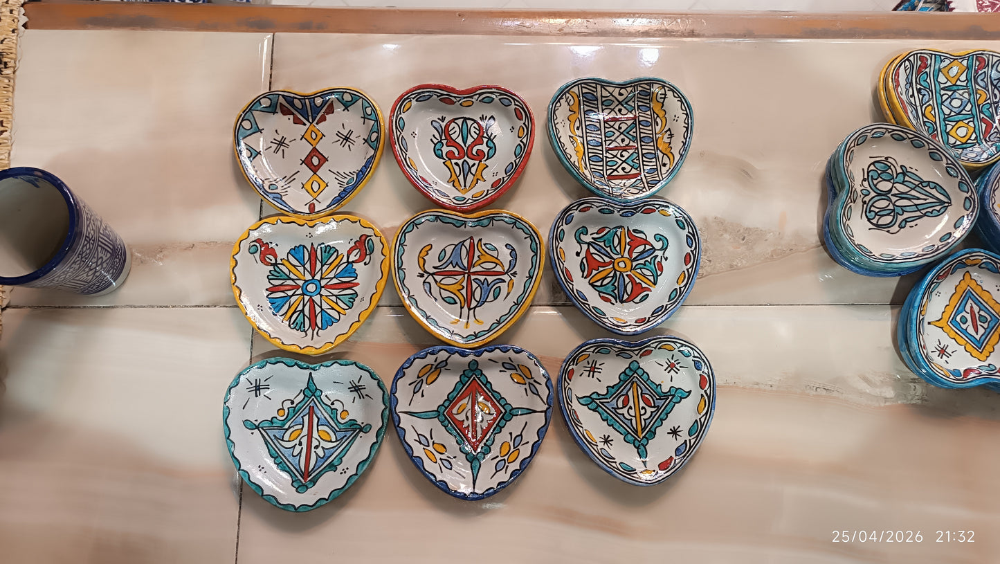 Moroccan pottery Heart-Shaped Plate – Small Decorative Ceramic Plate 11x12 cm