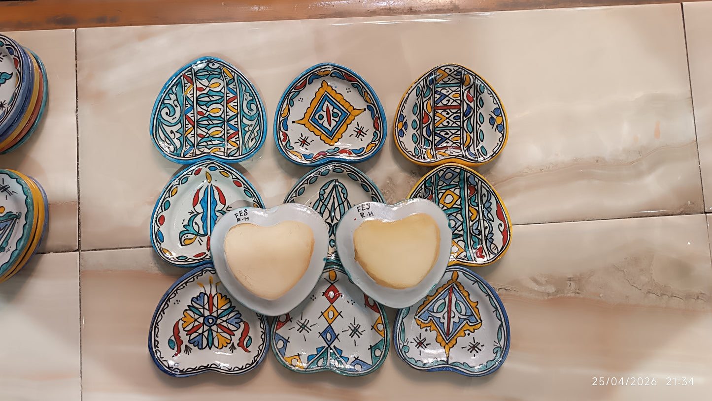 Moroccan pottery Heart-Shaped Plate – Small Decorative Ceramic Plate 11x12 cm