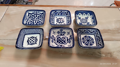 Handmade Moroccan Square Ceramic Bowls Set – 11 cm Cobalt Blue Hand-Painted Mini Dishes for Olive Oil, Dips & Appetizers