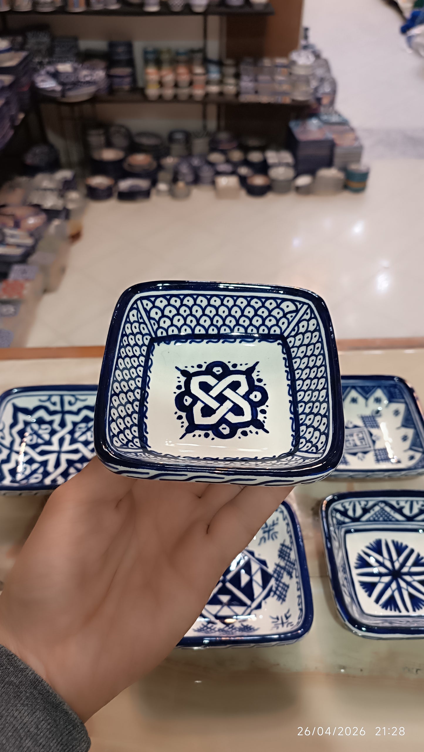 Handmade Moroccan Square Ceramic Bowls Set – 11 cm Cobalt Blue Hand-Painted Mini Dishes for Olive Oil, Dips & Appetizers