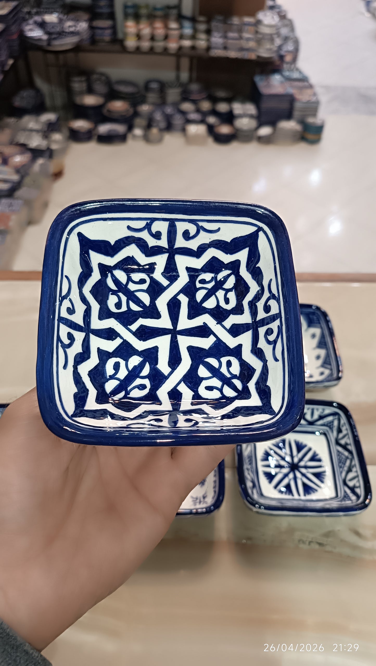 Handmade Moroccan Square Ceramic Bowls Set – 11 cm Cobalt Blue Hand-Painted Mini Dishes for Olive Oil, Dips & Appetizers