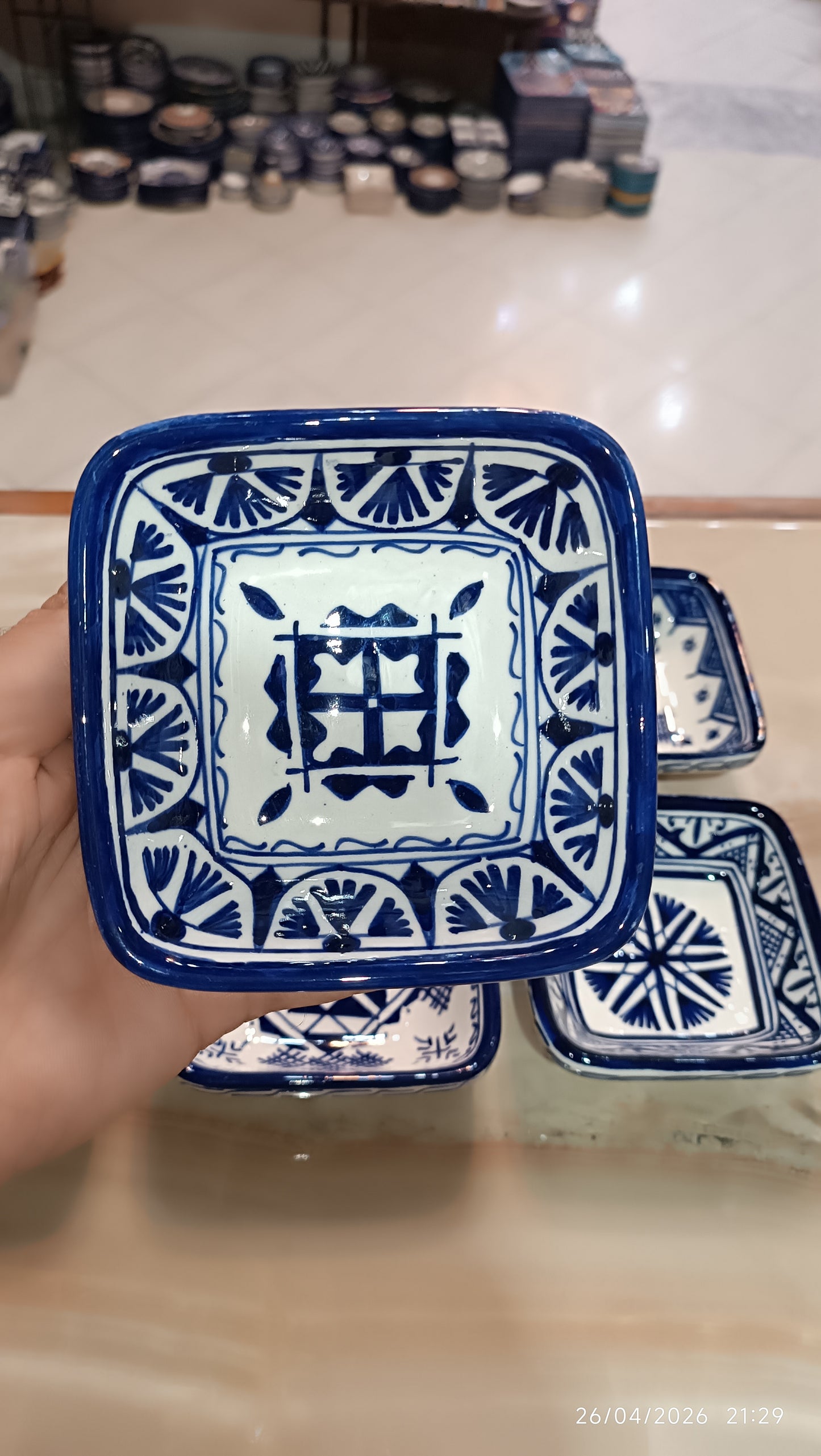 Handmade Moroccan Square Ceramic Bowls Set – 11 cm Cobalt Blue Hand-Painted Mini Dishes for Olive Oil, Dips & Appetizers
