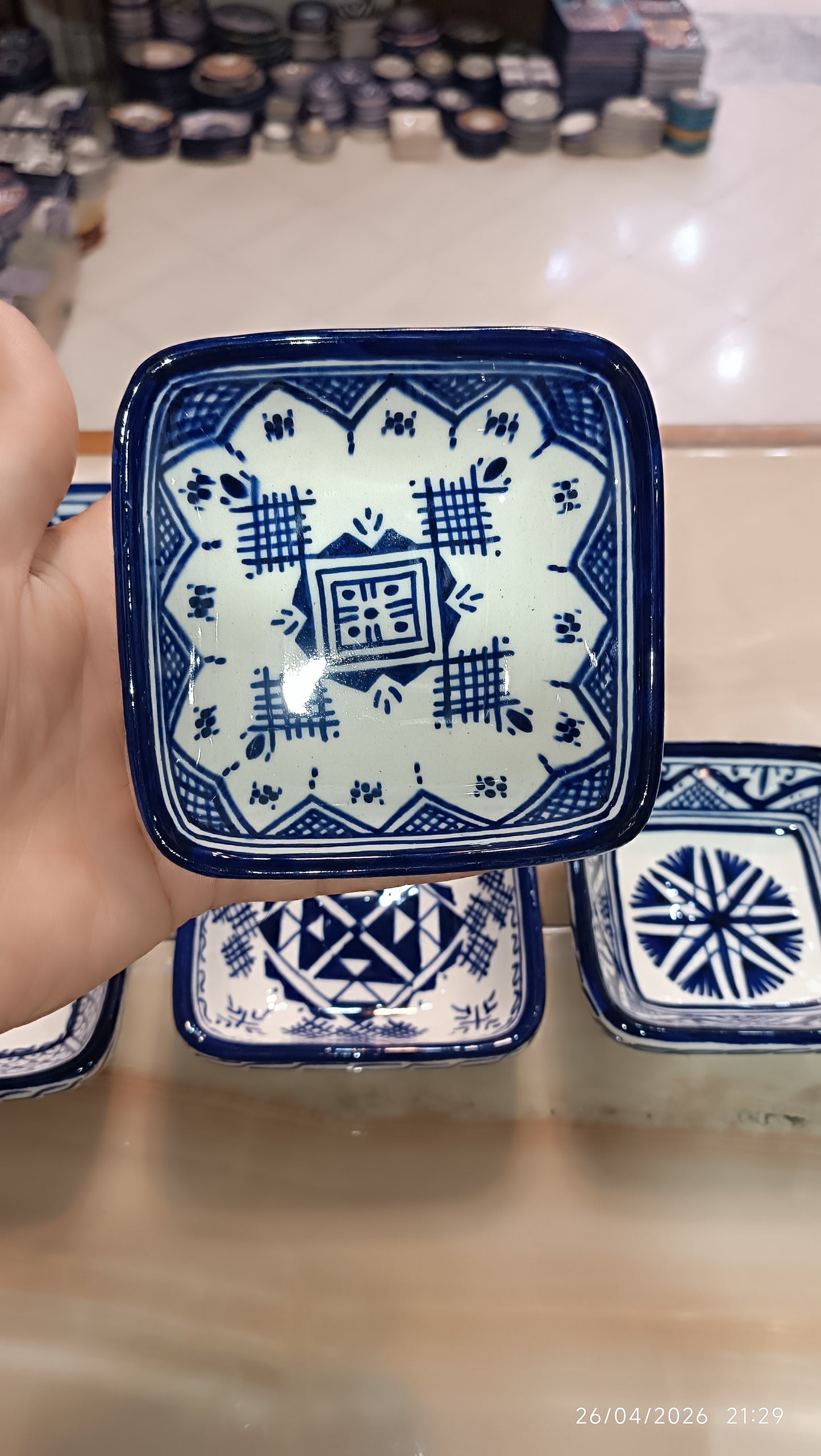 Handmade Moroccan Square Ceramic Bowls Set – 11 cm Cobalt Blue Hand-Painted Mini Dishes for Olive Oil, Dips & Appetizers