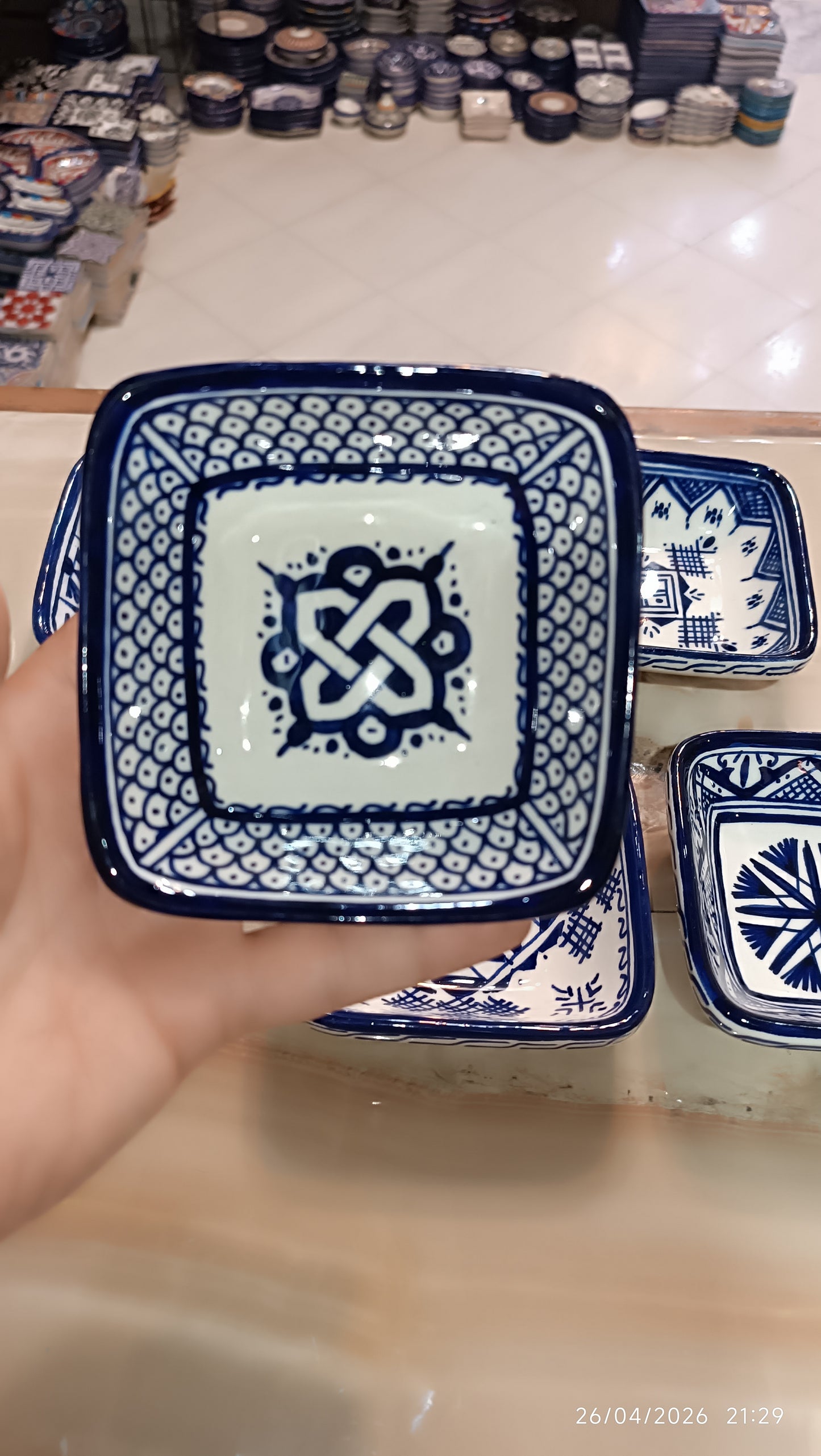 Handmade Moroccan Square Ceramic Bowls Set – 11 cm Cobalt Blue Hand-Painted Mini Dishes for Olive Oil, Dips & Appetizers