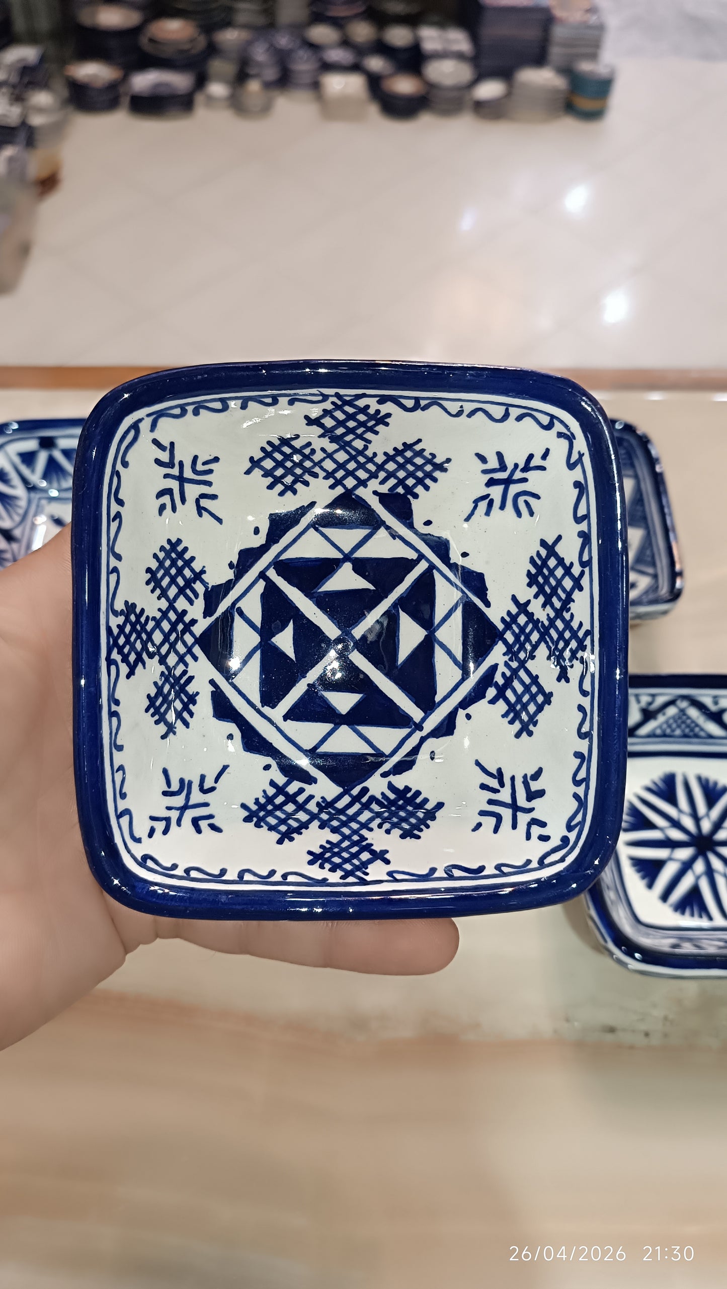 Handmade Moroccan Square Ceramic Bowls Set – 11 cm Cobalt Blue Hand-Painted Mini Dishes for Olive Oil, Dips & Appetizers