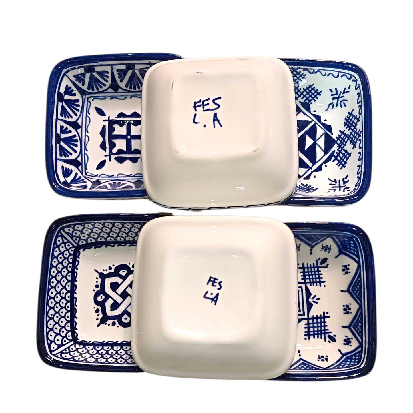 Handmade Moroccan Square Ceramic Bowls Set – 11 cm Cobalt Blue Hand-Painted Mini Dishes for Olive Oil, Dips & Appetizers