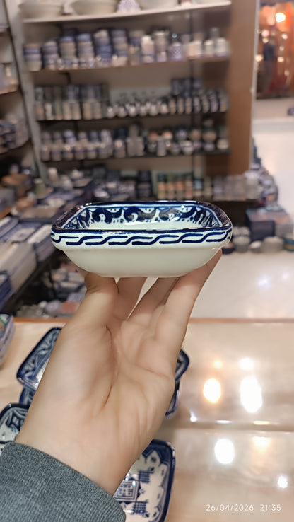 Handmade Moroccan Square Ceramic Bowls Set – 11 cm Cobalt Blue Hand-Painted Mini Dishes for Olive Oil, Dips & Appetizers