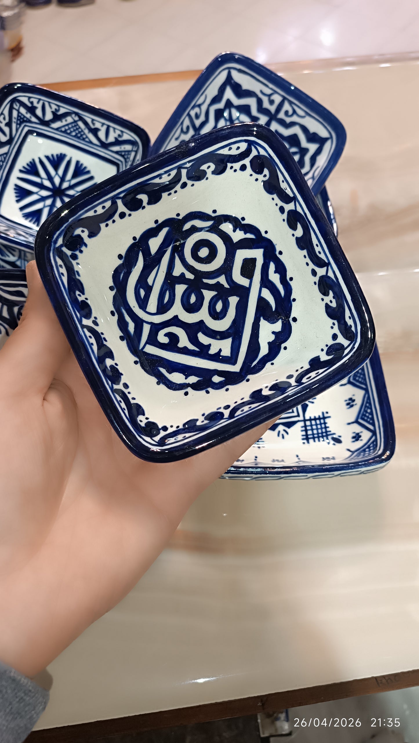Handmade Moroccan Square Ceramic Bowls Set – 11 cm Cobalt Blue Hand-Painted Mini Dishes for Olive Oil, Dips & Appetizers