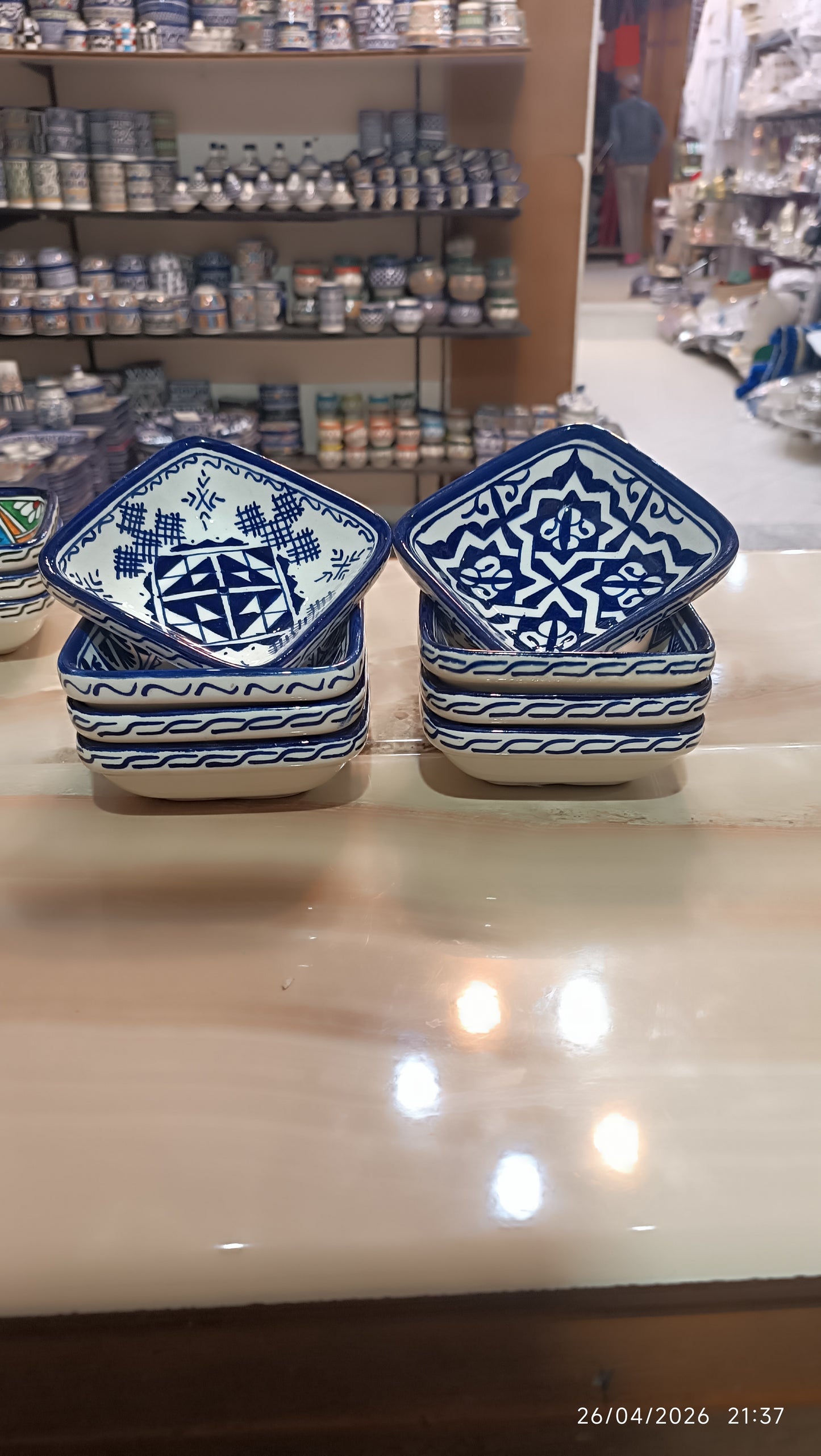 Handmade Moroccan Square Ceramic Bowls Set – 11 cm Cobalt Blue Hand-Painted Mini Dishes for Olive Oil, Dips & Appetizers