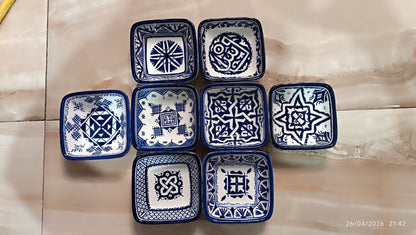 Handmade Moroccan Square Ceramic Bowls Set – 11 cm Cobalt Blue Hand-Painted Mini Dishes for Olive Oil, Dips & Appetizers