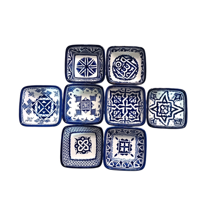 Handmade Moroccan Square Ceramic Bowls Set – 11 cm Cobalt Blue Hand-Painted Mini Dishes for Olive Oil, Dips & Appetizers